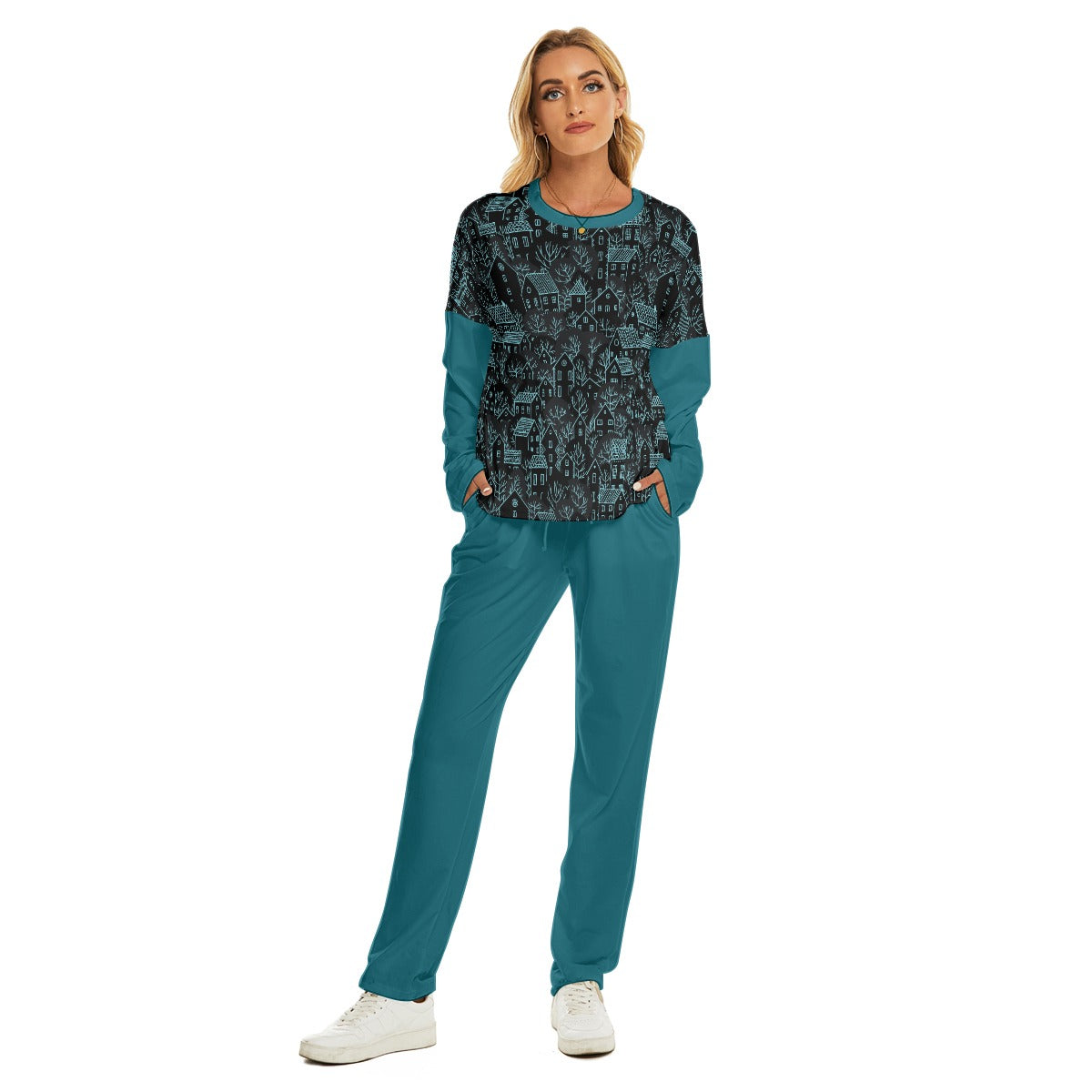 Winter Town Women's Pajama Suit - dark teal 2