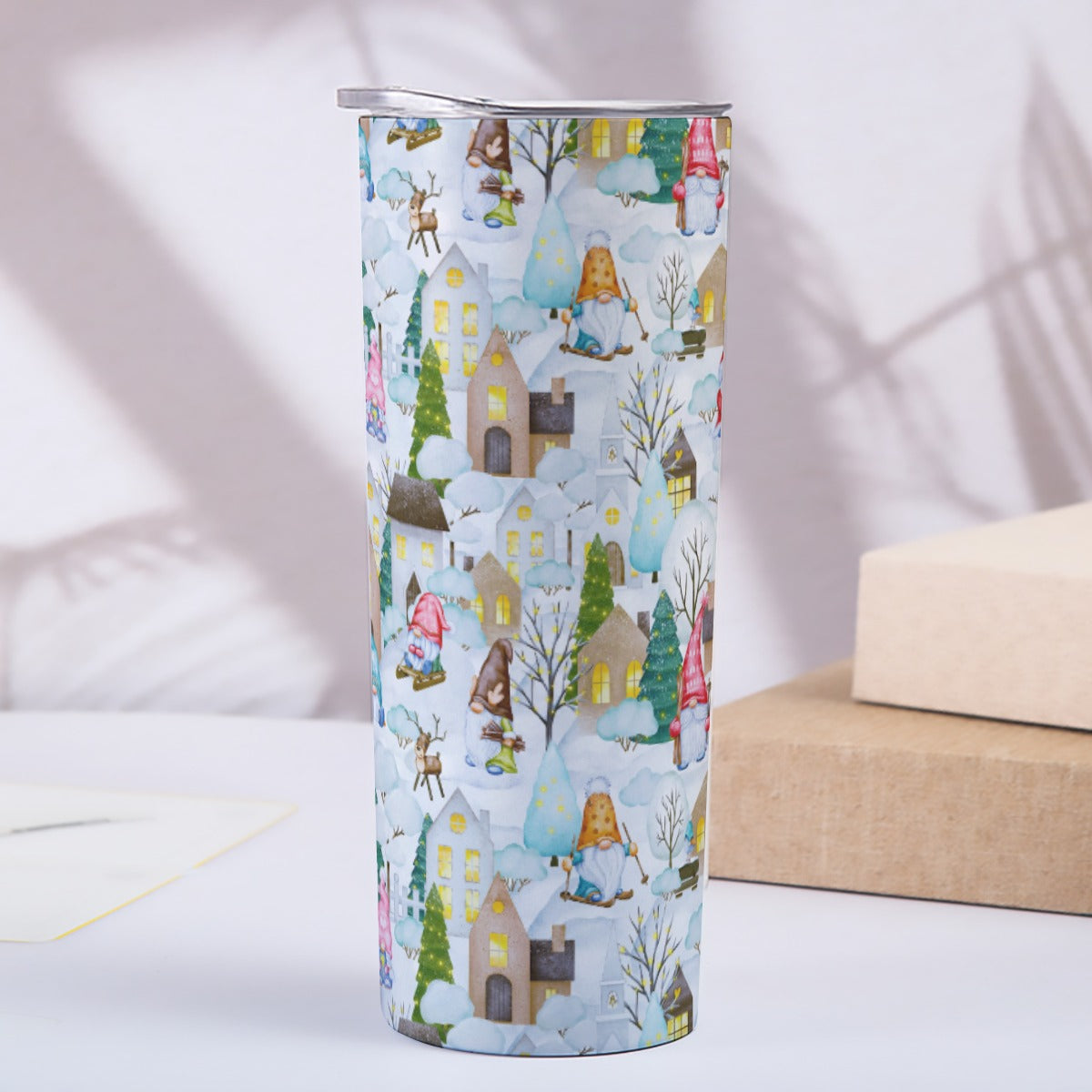 Gnome's Town in Winter 20oz Skinny Tumbler Stainless Steel