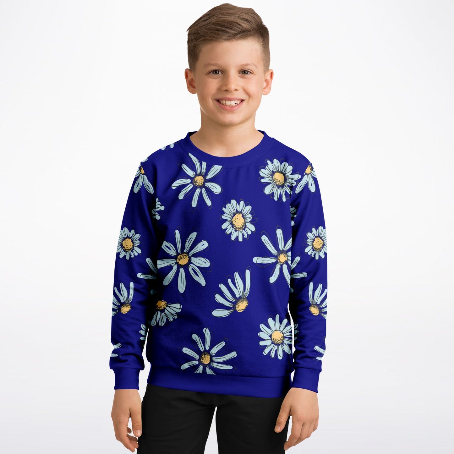 Bright Daisies Dark Blue Kids Sweatshirt