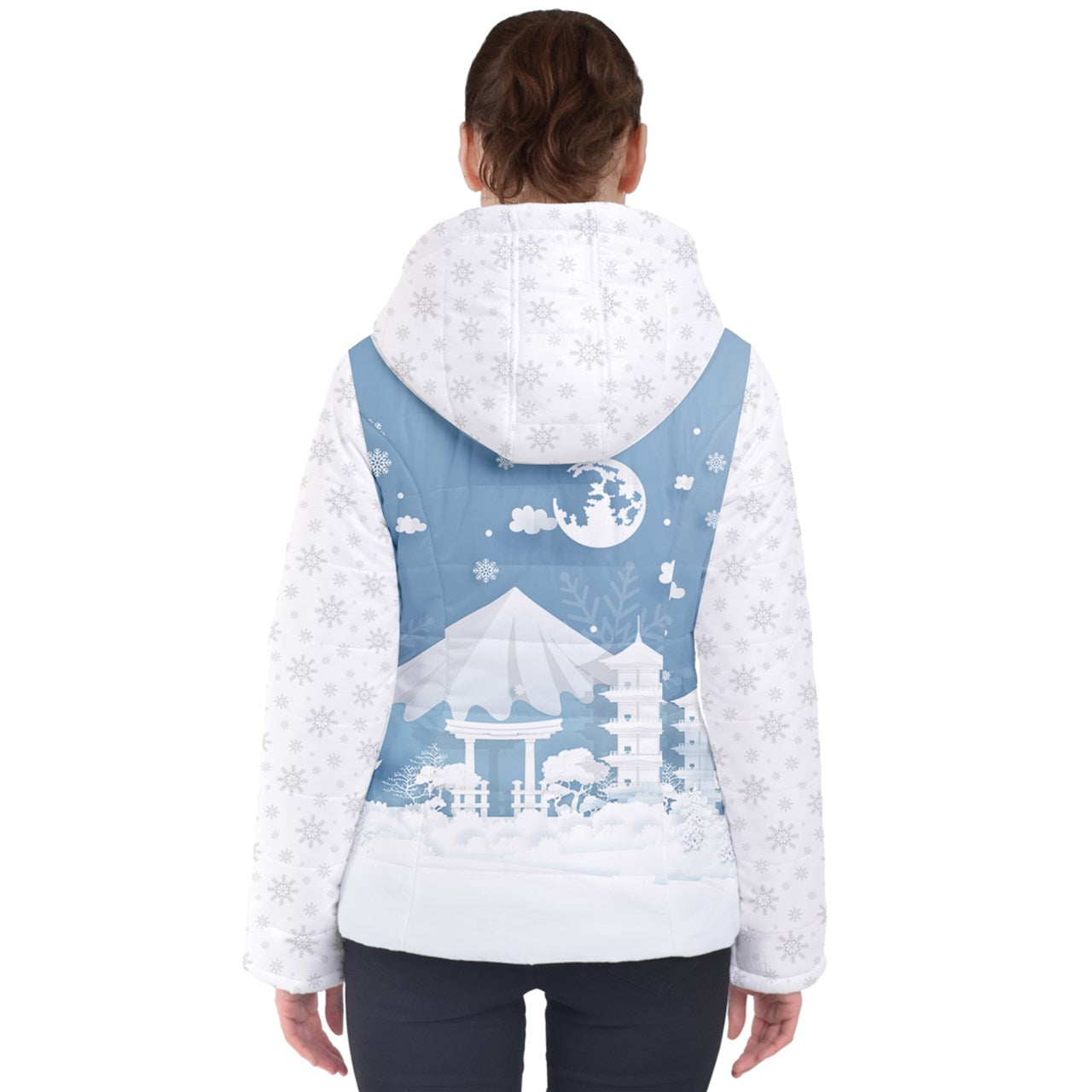 Snow in Japan Blue Women's Hooded Puffer Jacket (US)