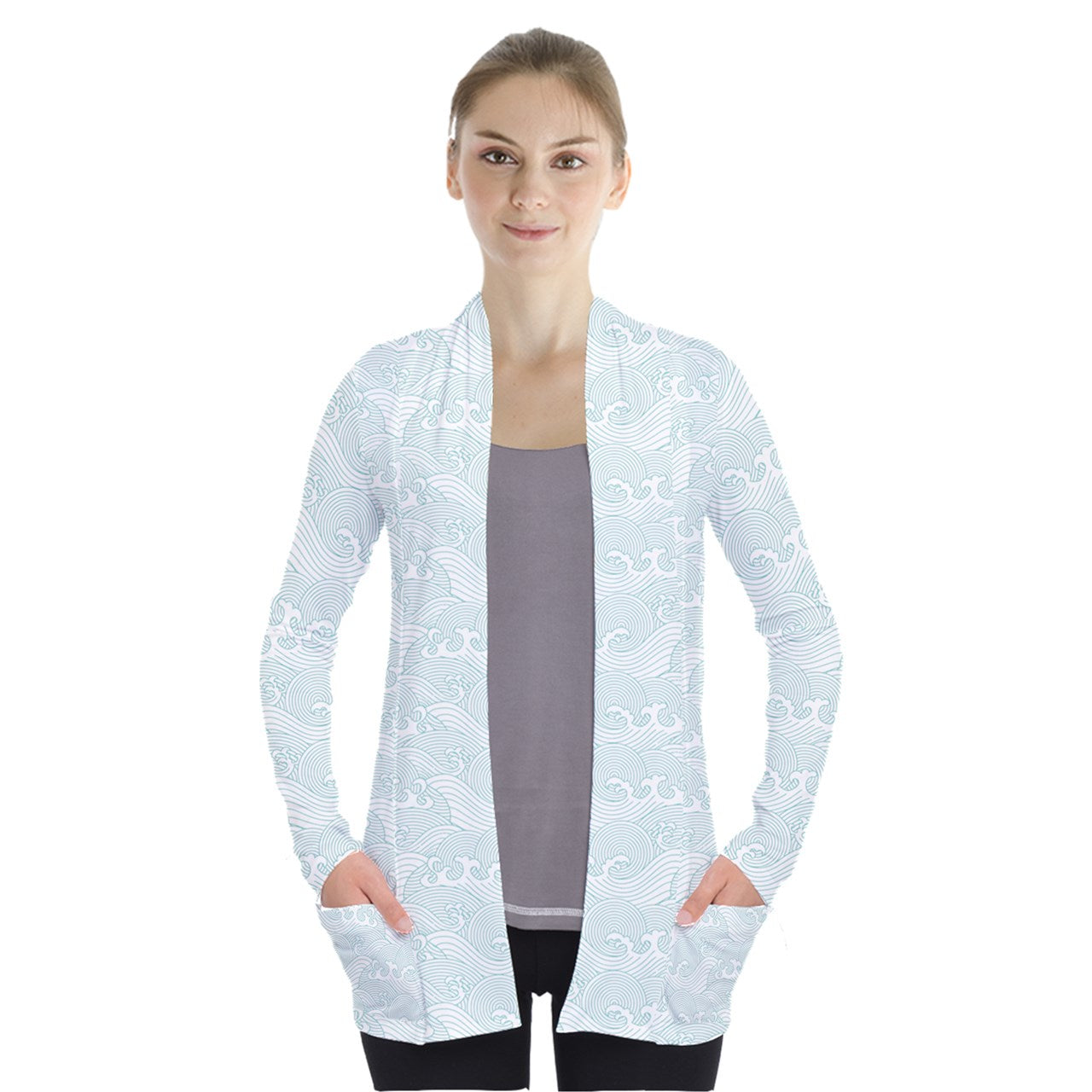 Waves Light Blue Open Front Pocket Cardigan