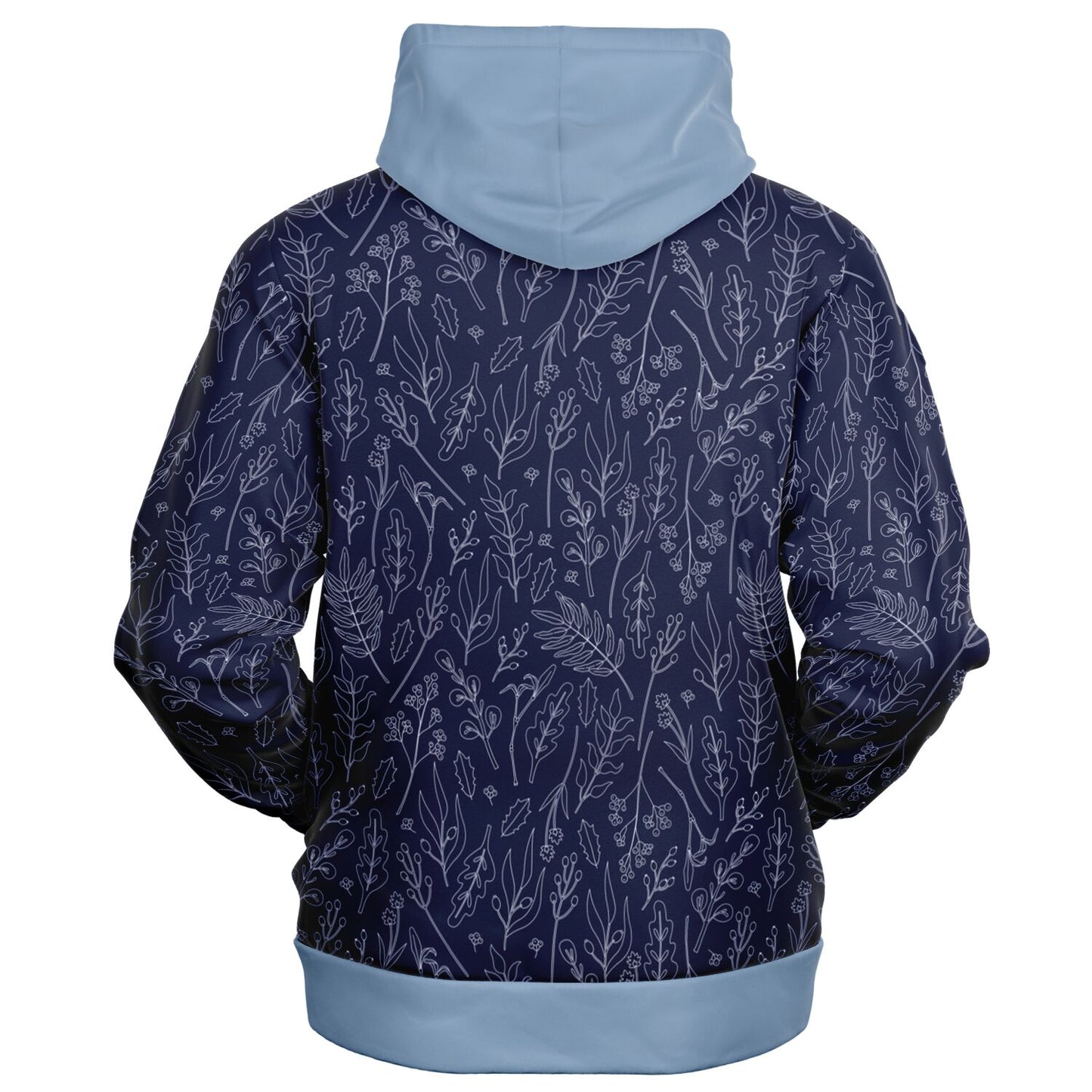 Blue Silver leaves Zip Hoodie - light blue hood