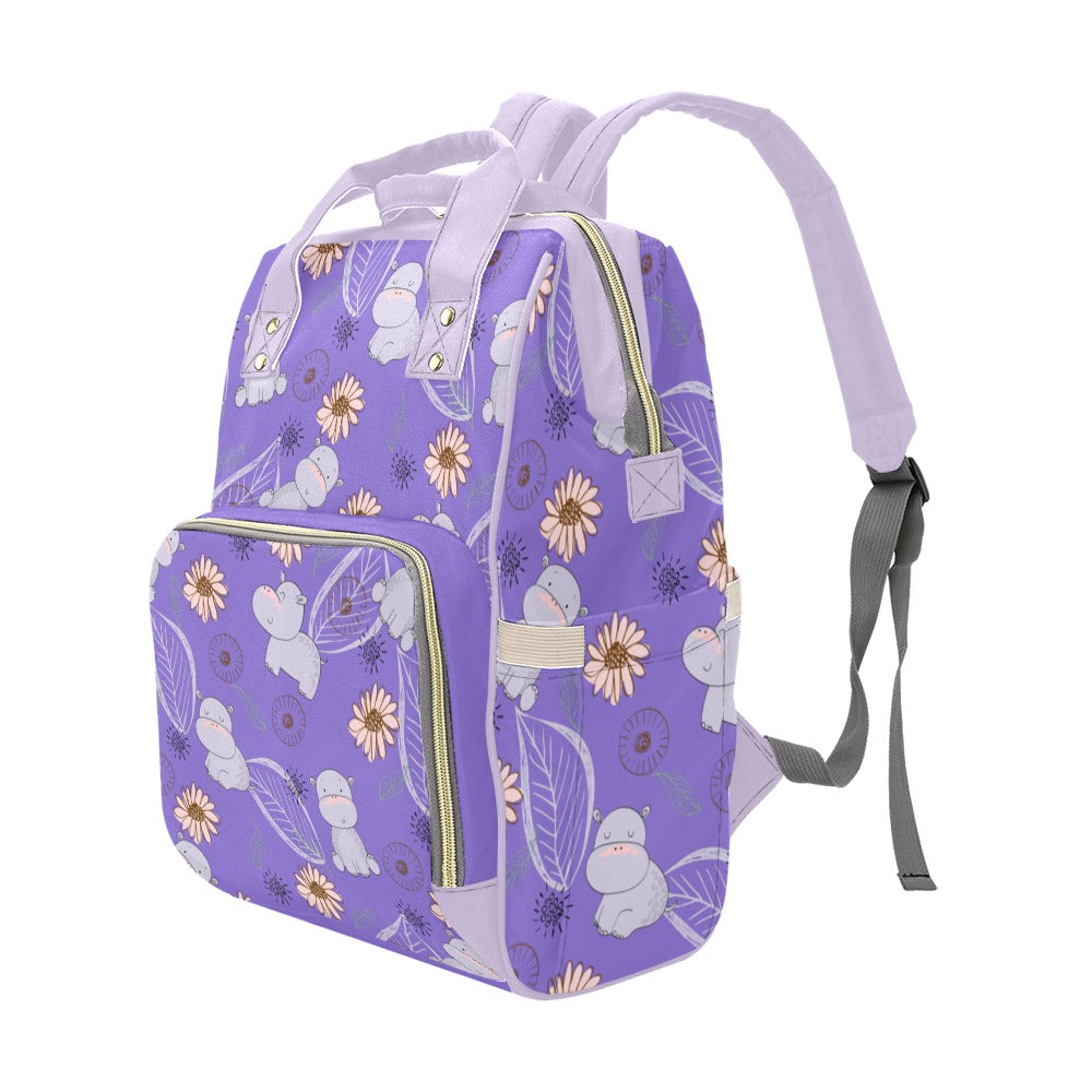 Purple Hippos Multipurpose Backpack/Diaper Bag