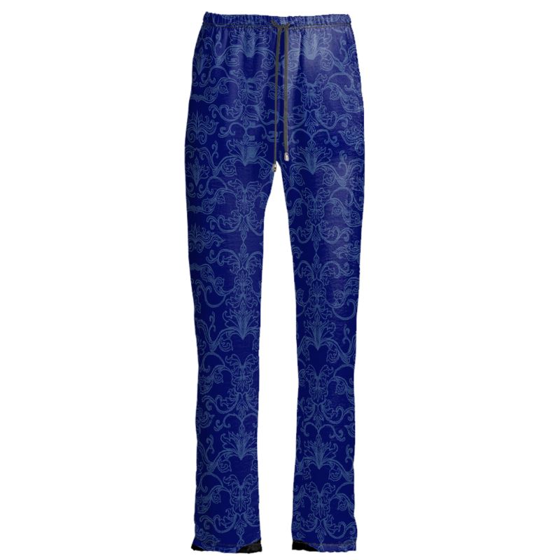 Blue Pattern Velvet Women's Pants