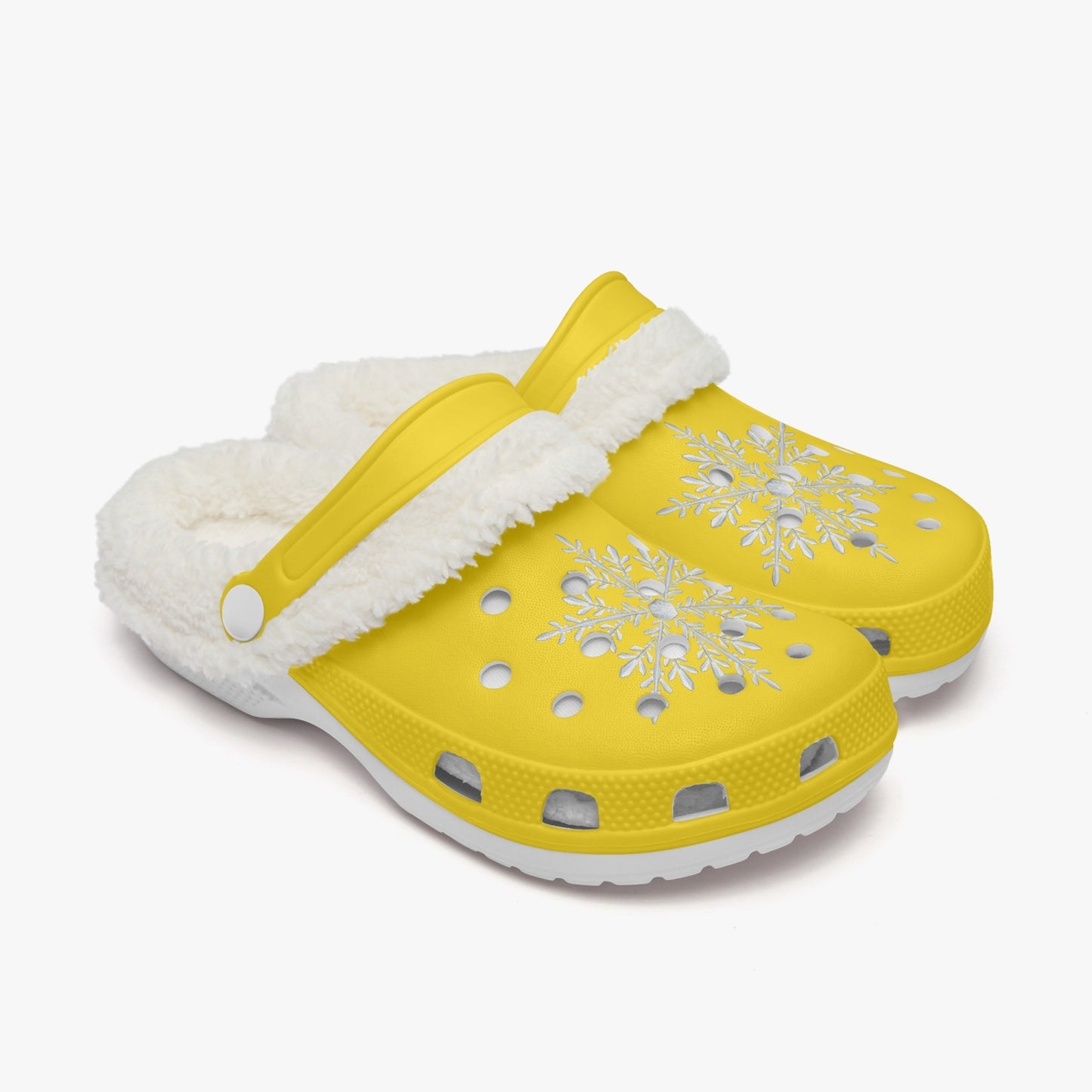 Yellow Snowflakes Lined  Clogs (Big Kids to Adult Sizes)