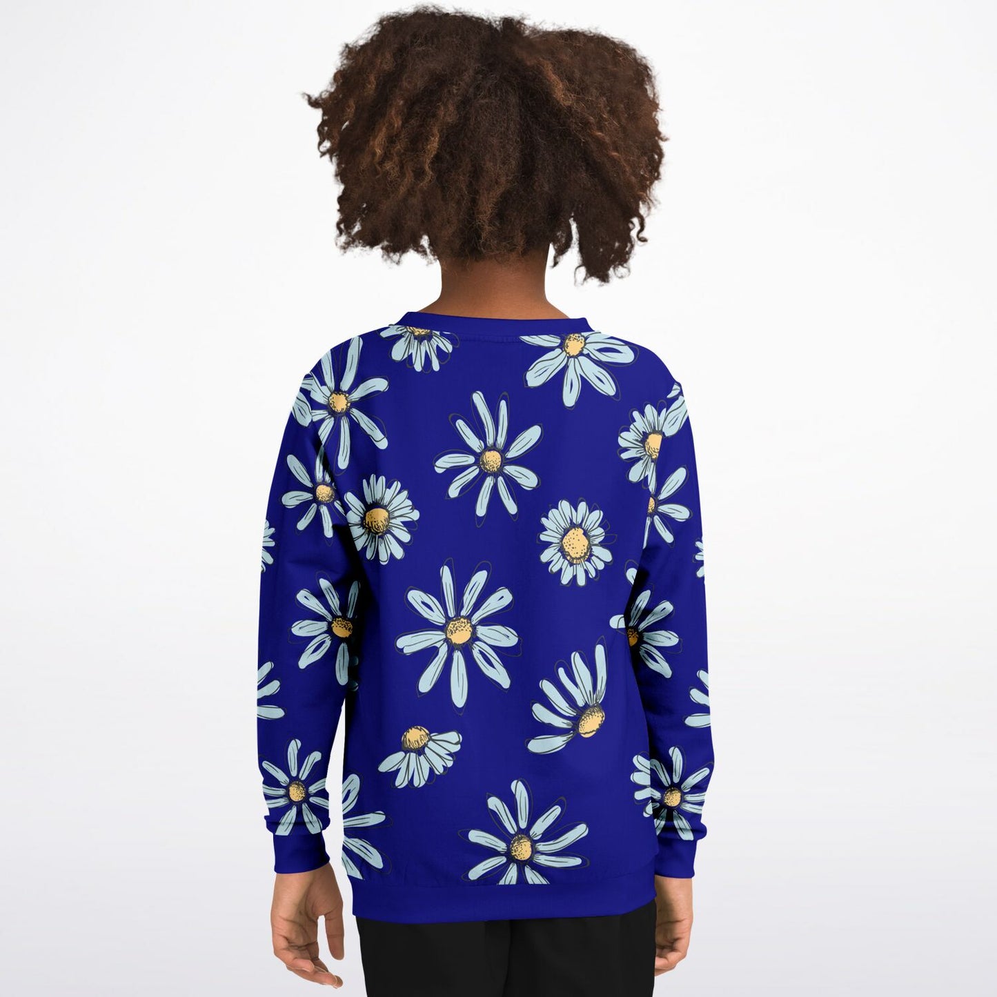 Bright Daisies Dark Blue Kids Sweatshirt