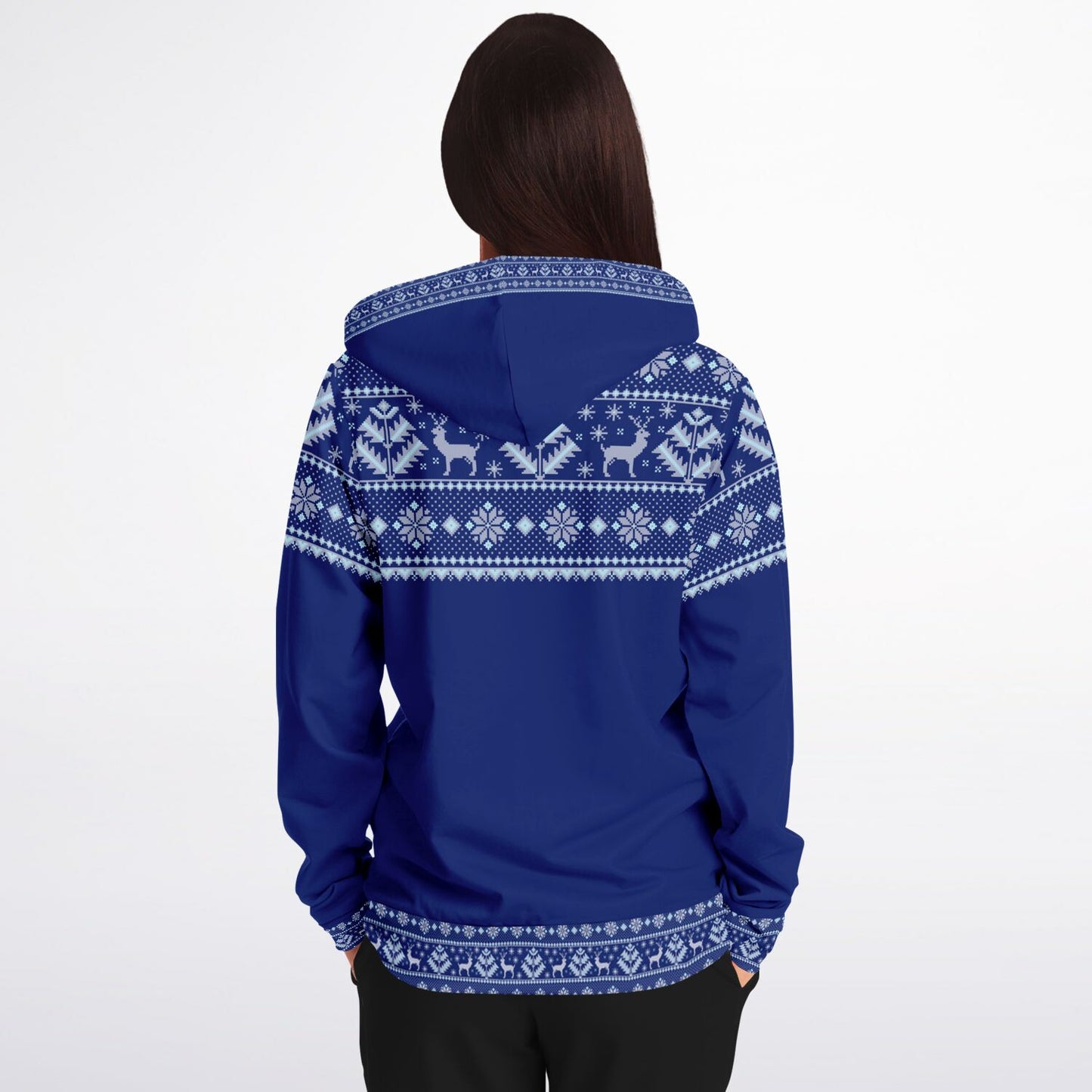 Dark Blue Deer Pattern Zip Hoodie Unisex