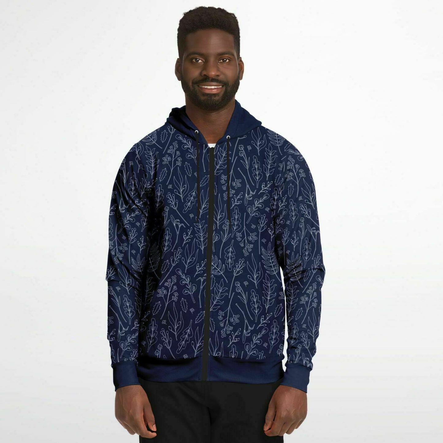 Blue Silver leaves Zip Hoodie