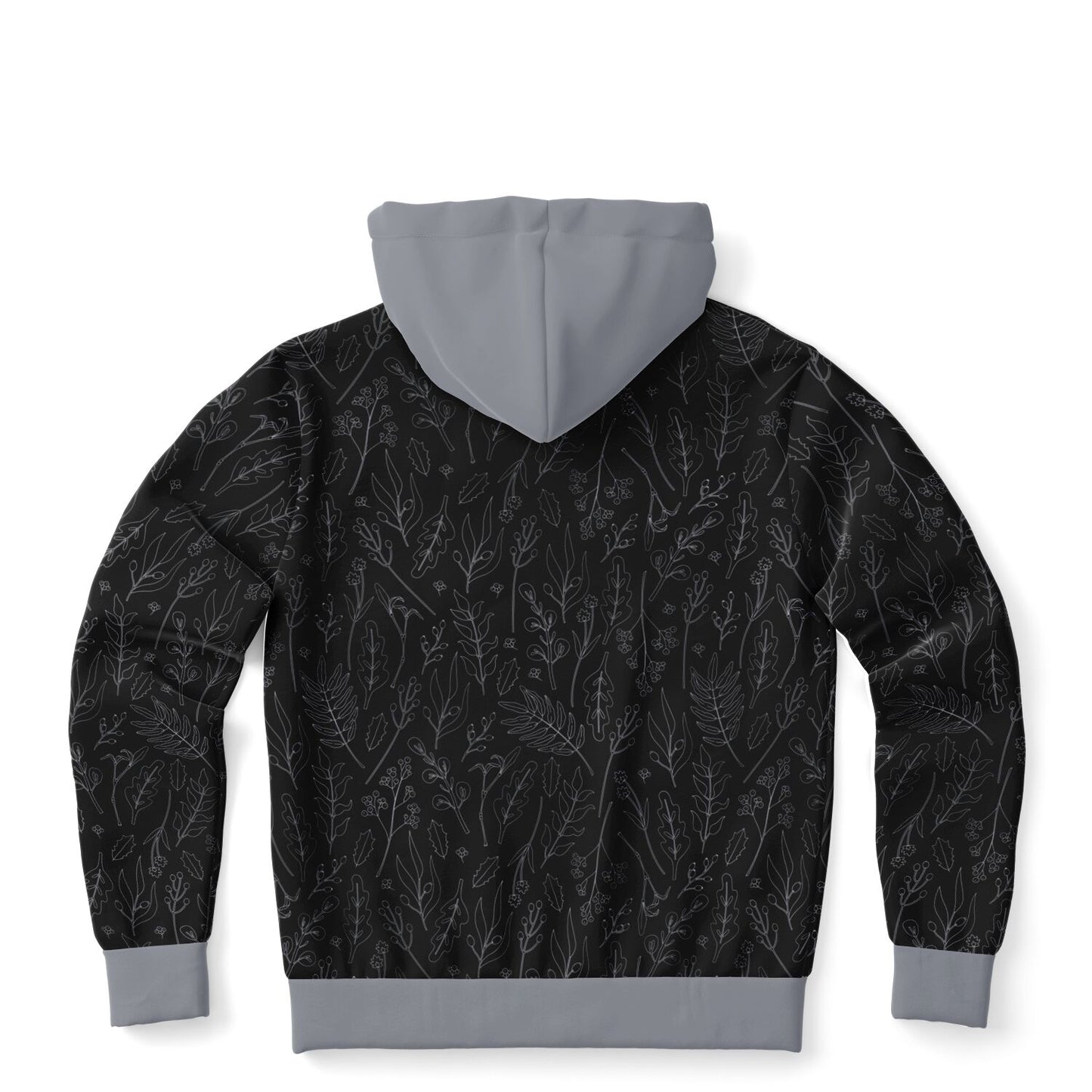 Black-Silver Leaves Zip Hoodie Unisex - silver hood 2