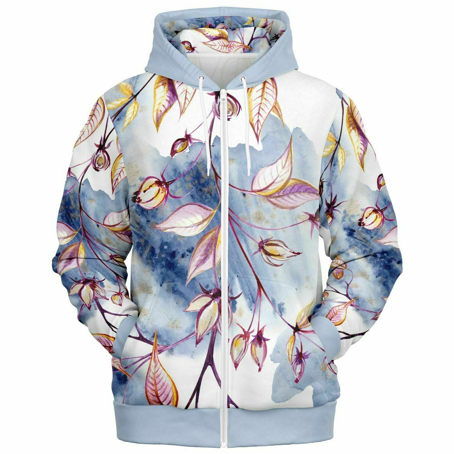 Blue Leaves Zip Hoodie Unisex - custom