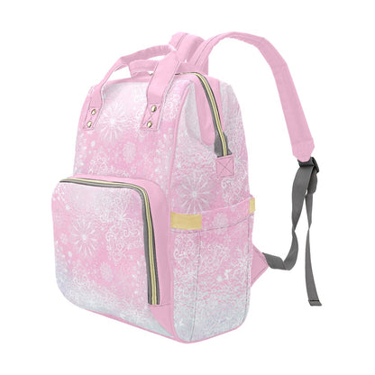 Snowflakes on Pink Glass Multipurpose Backpack/Diaper Bag