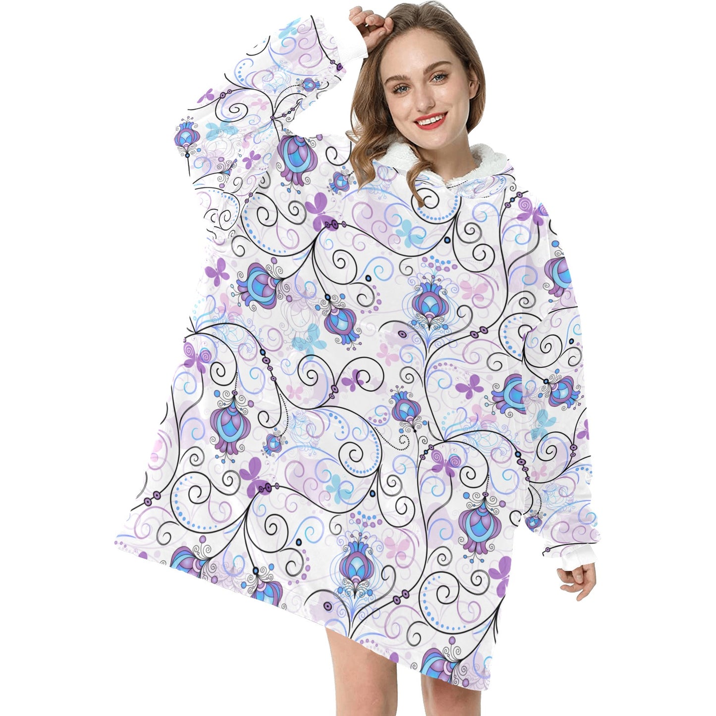 PurpleFlowers1-large Blanket Hoodie for Women