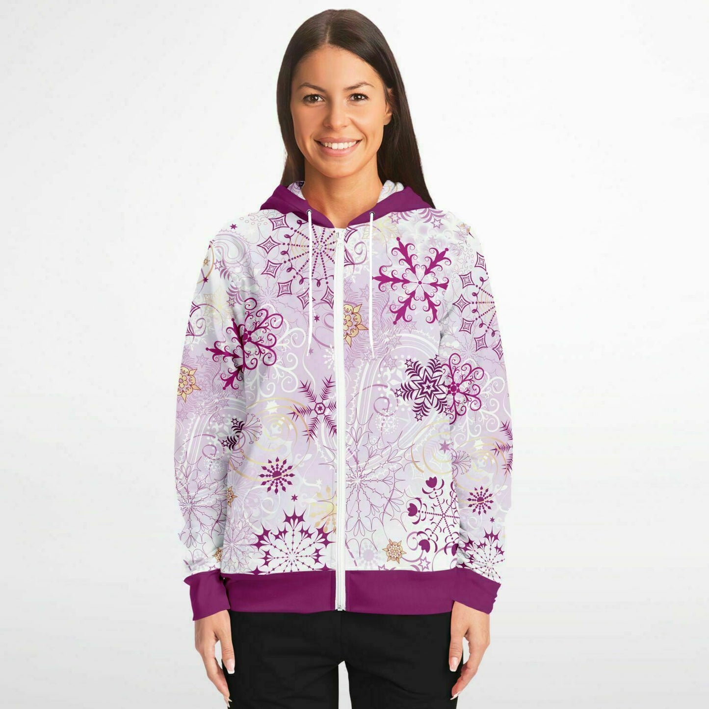 Purple Snowflakes Zip Hoodie