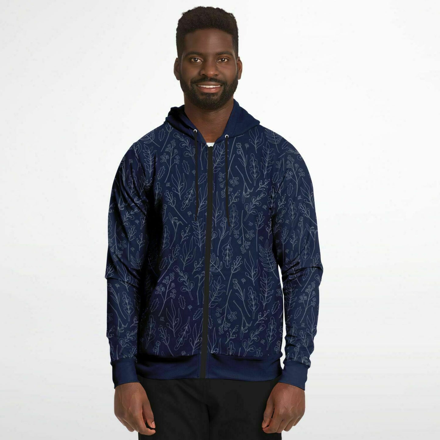 Blue Silver leaves Zip Hoodie Unisex