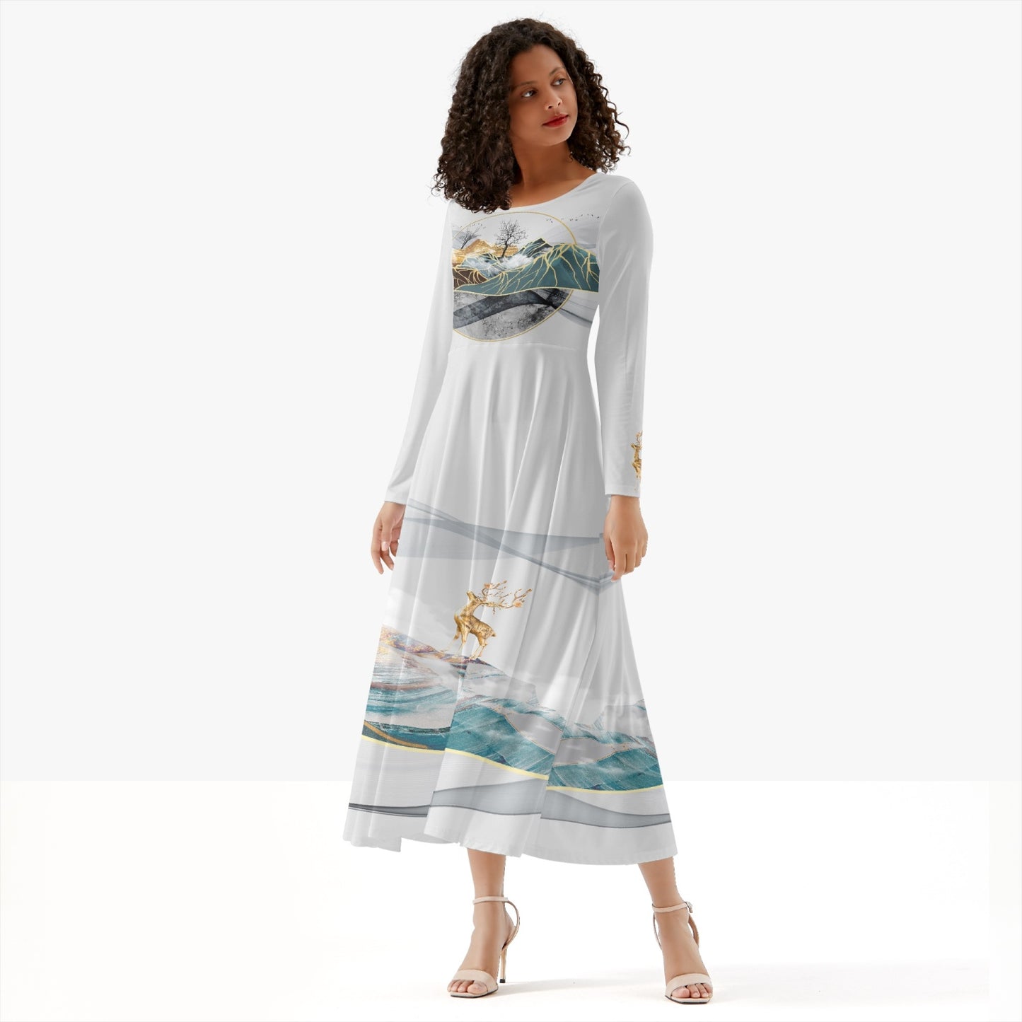 Dreamy Mountains Women's Long-Sleeve One-piece Dress