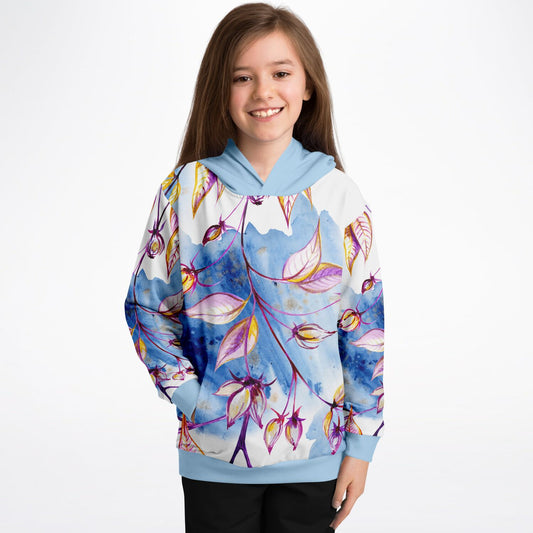Bright Blue Leaves Kids Hoodie