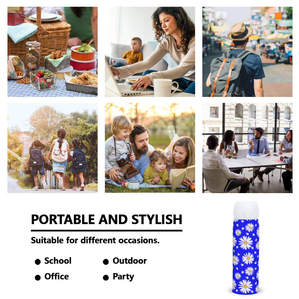 Daisies Travel Tumbler (354ml/12oz) | Stainless Steel 304 - blue