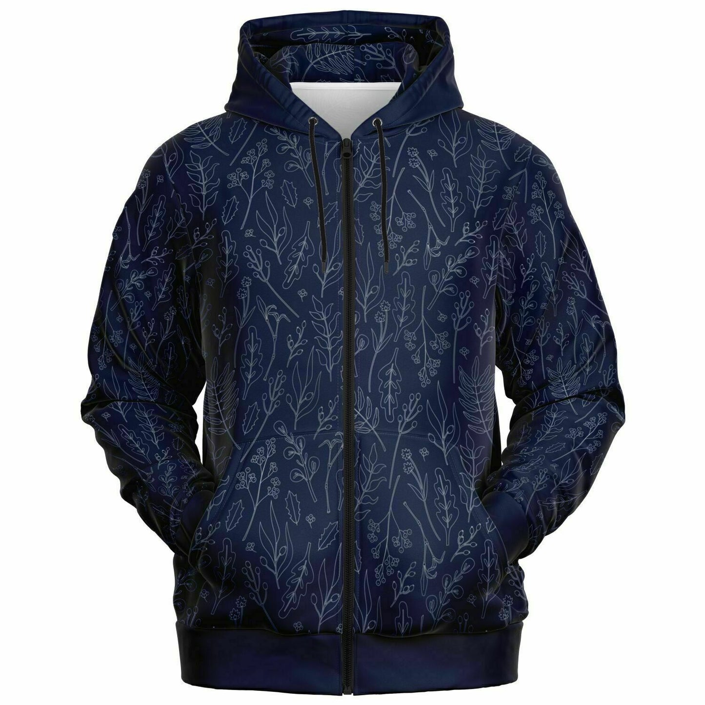 Blue Silver leaves Zip Hoodie Unisex