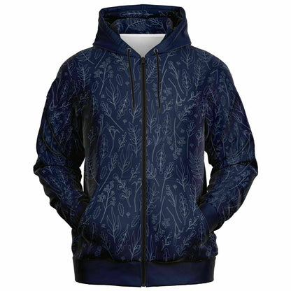 Blue Silver leaves Zip Hoodie Unisex