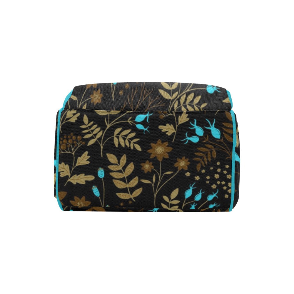 Dark Brown-Blue Flowers Multipurpose Backpack/Diaper Bag