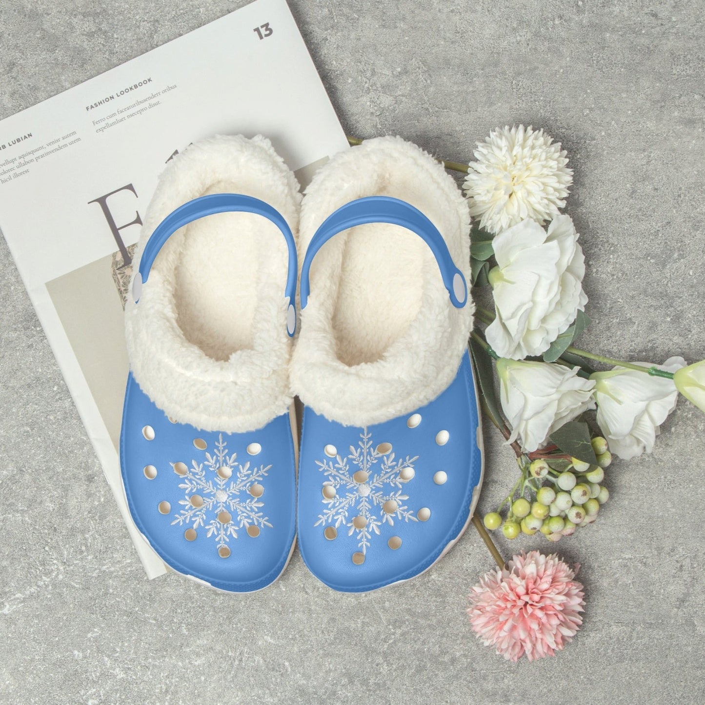 Blue Snowflake Lined Winter Clogs - in stock