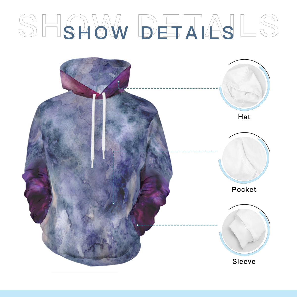 Marble Cotton Hoodie - grey/purple