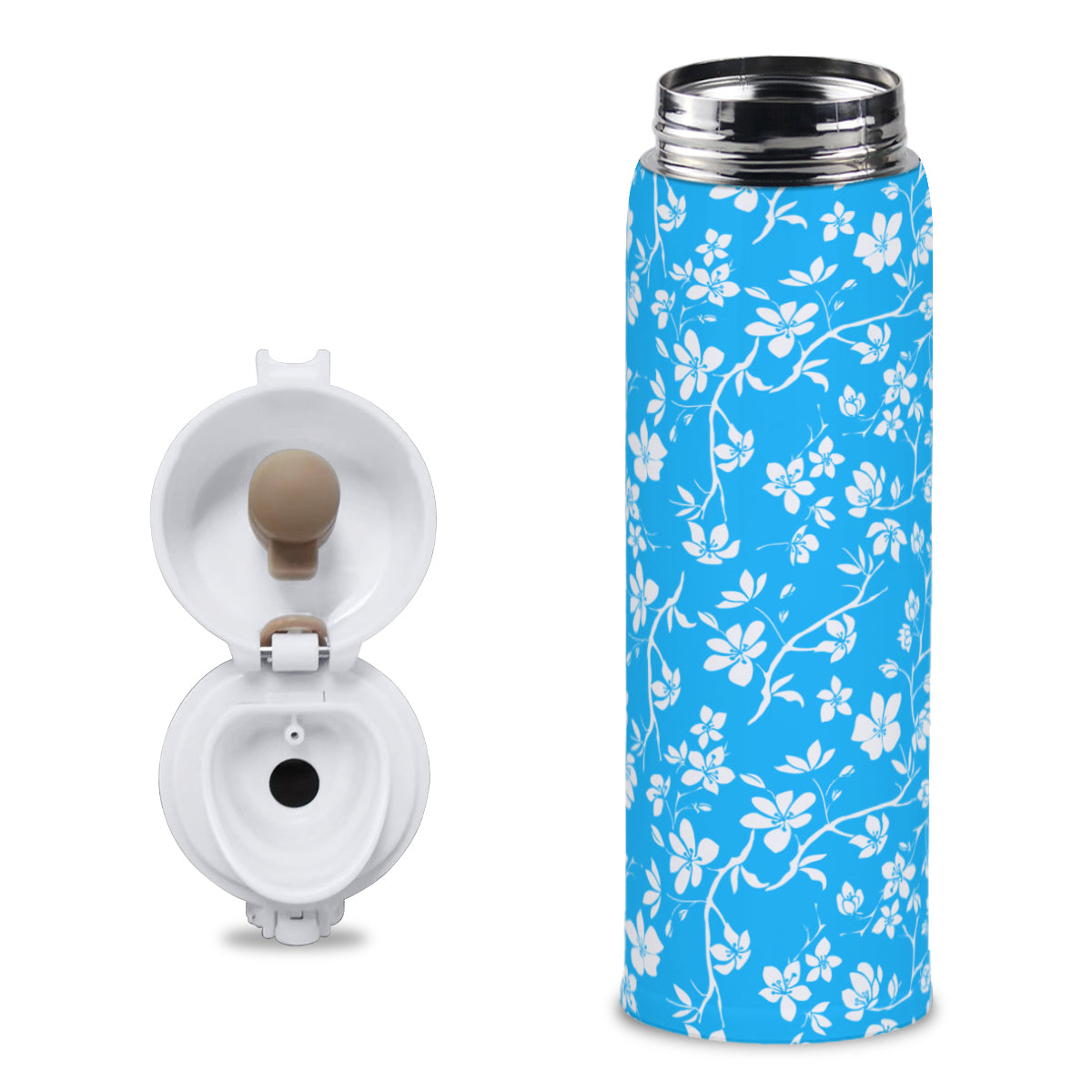 Asian Flowers Travel Tumbler (354ml/12oz) | Stainless Steel 304 - blue