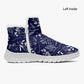 Dark Blue Winter Flowers Fur Zipper Boots