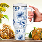 Large Capacity Tumbler with Handle(1100ml/40oz) | Stainless Steel 304 - BlueFlowers4