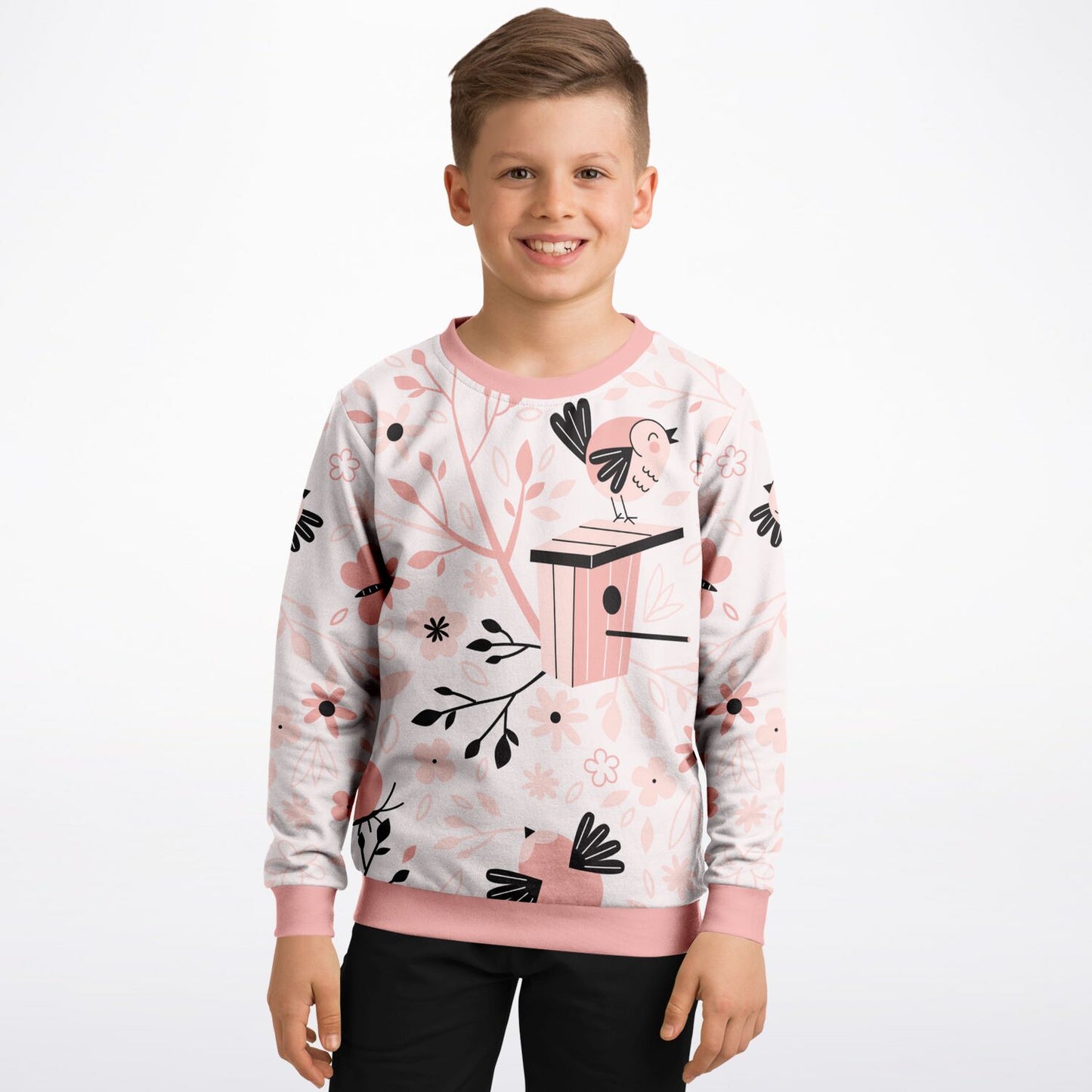 Spring Birds Pink Kids Sweatshirt