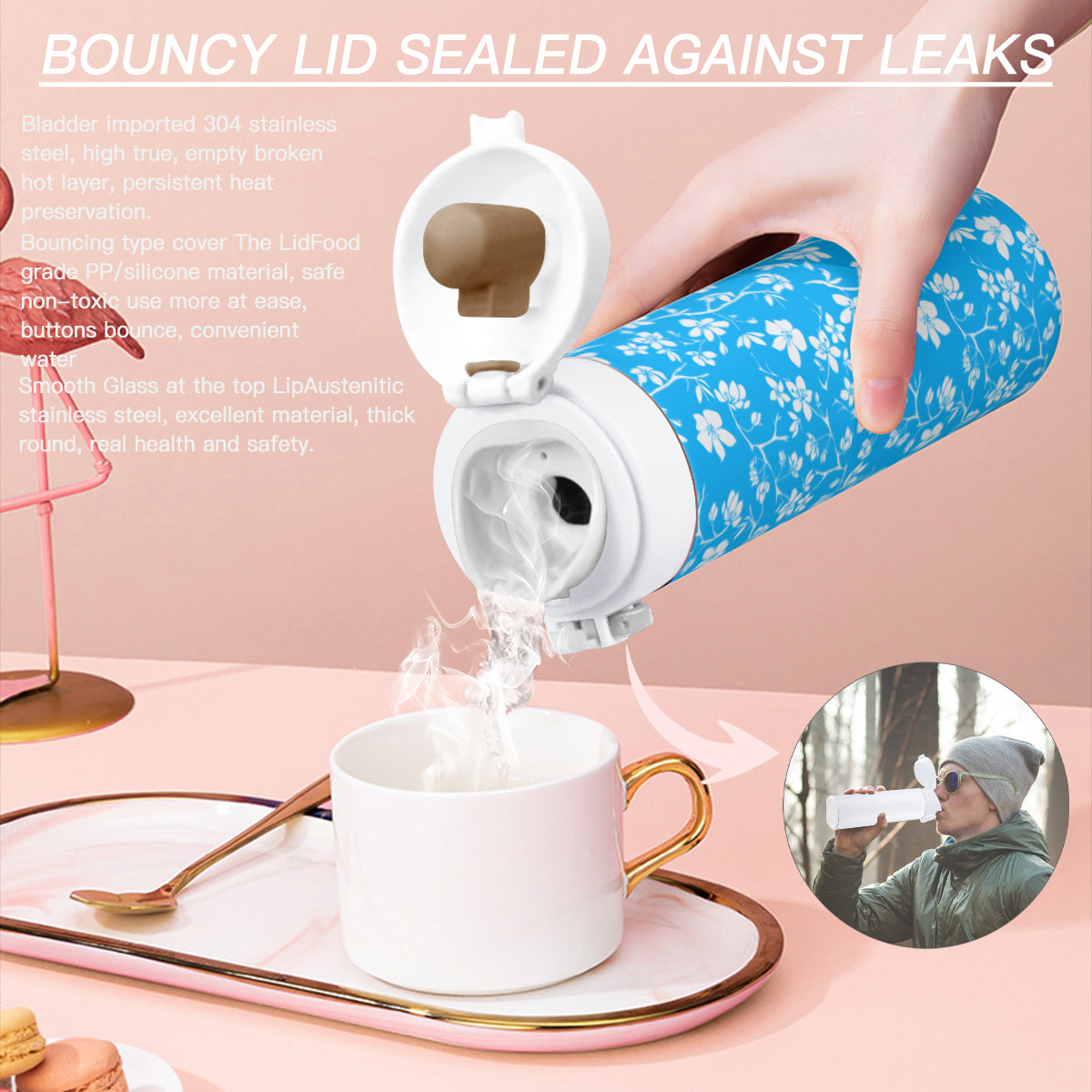 Asian Flowers Travel Tumbler (354ml/12oz) | Stainless Steel 304 - blue