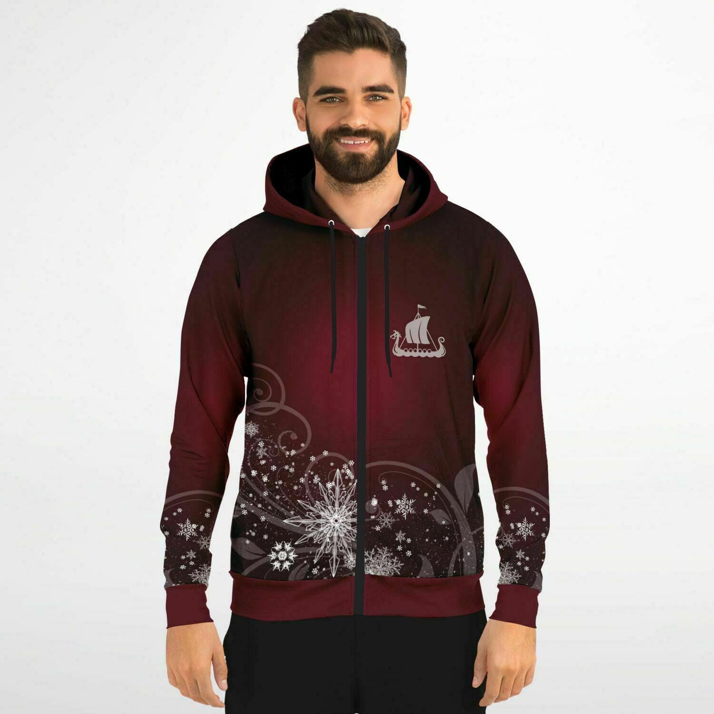 Dark Red Snowflake Zip Hoodie -ghost