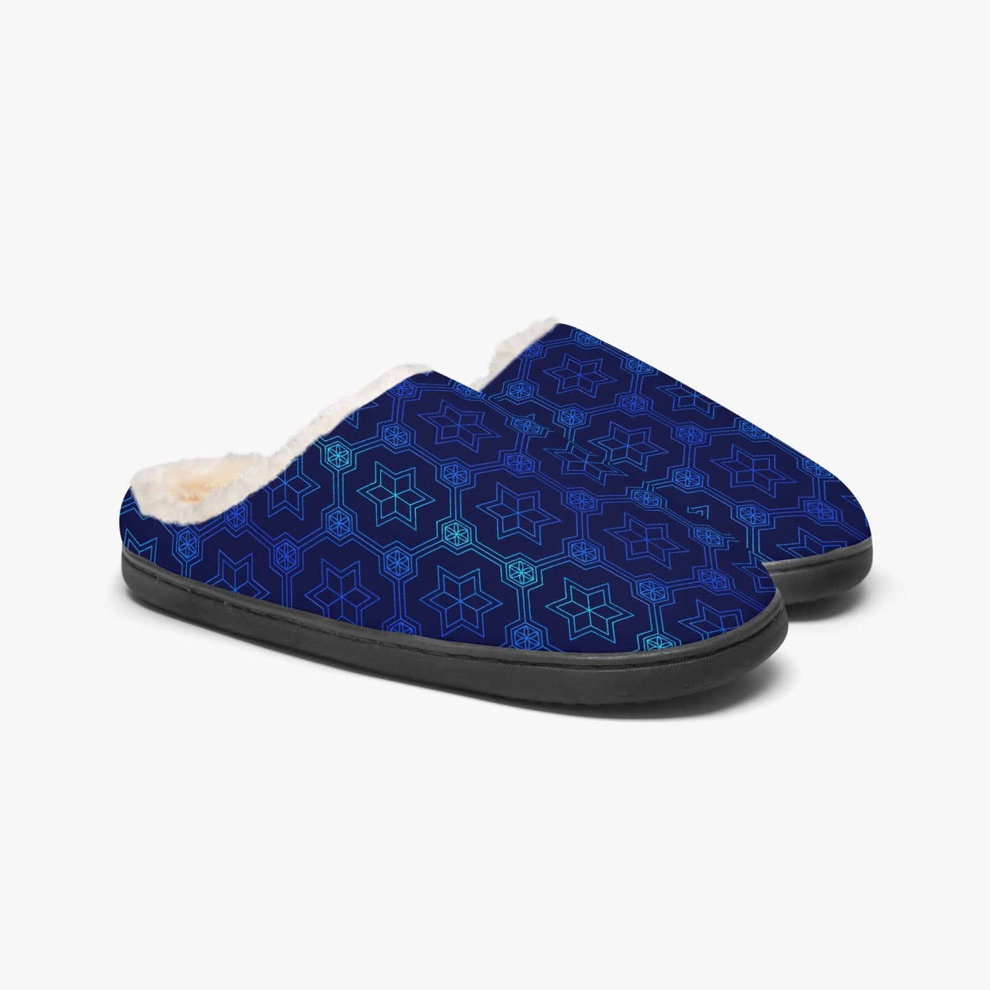 Blue Geometric Pattern 2 Lined Bedroom Slippers
