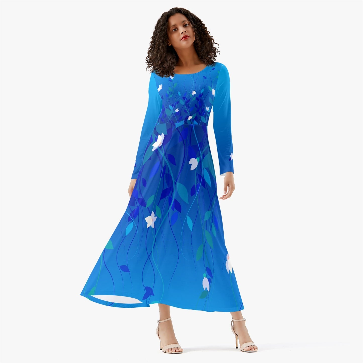 Blue Flowers Women's Long Sleeve Dress