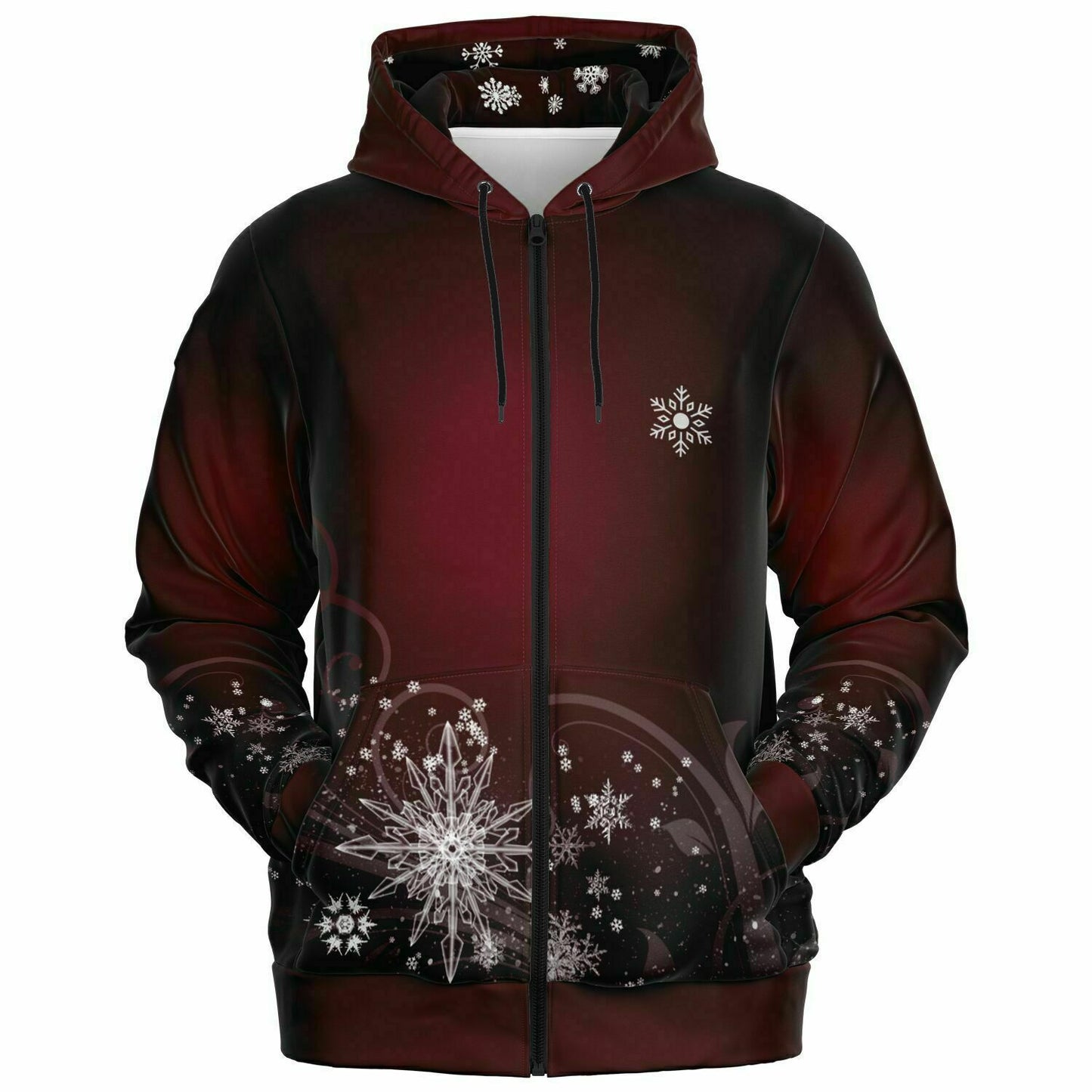 Dark Red Snowflake Zip Hoodie
