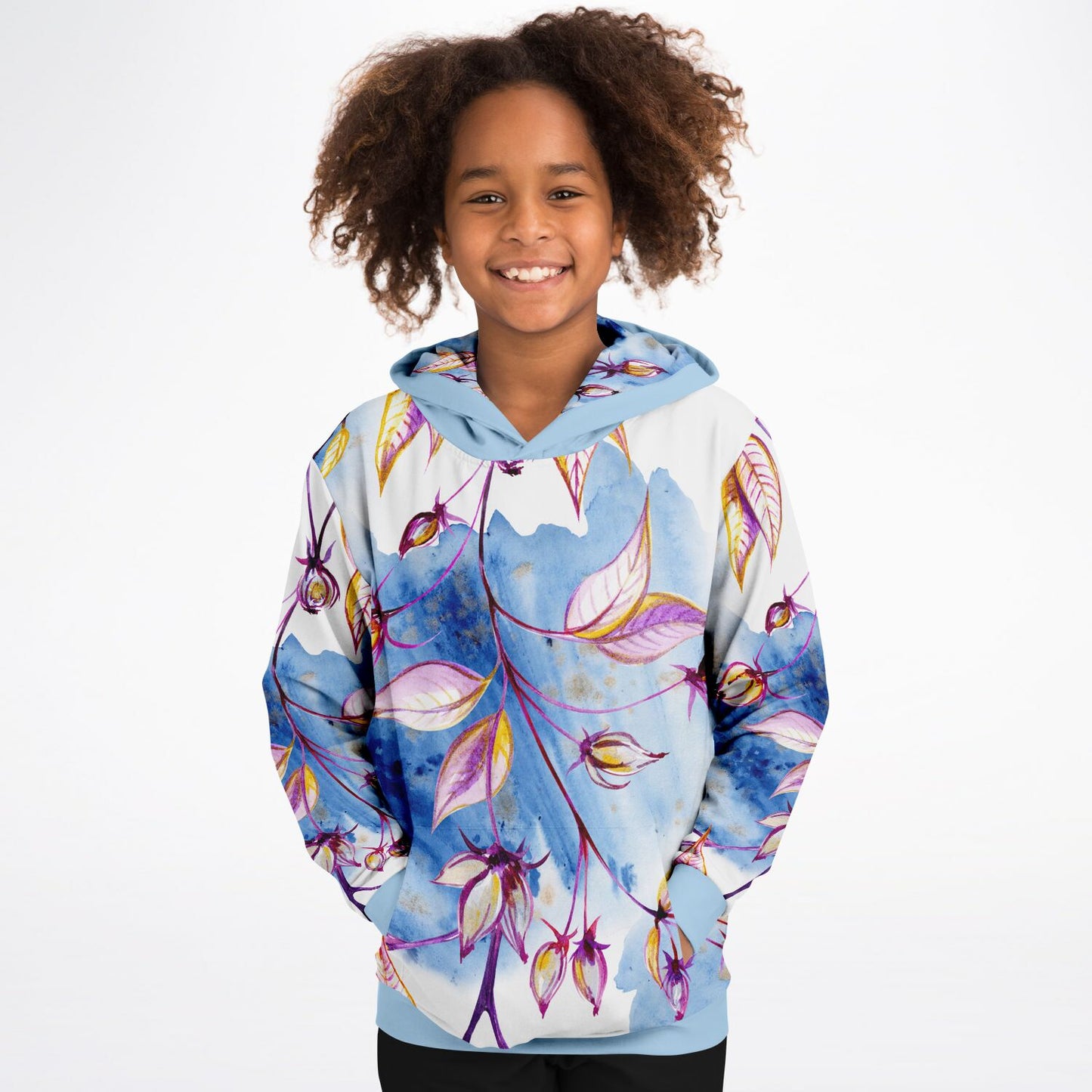 Bright Blue Leaves Kids Hoodie