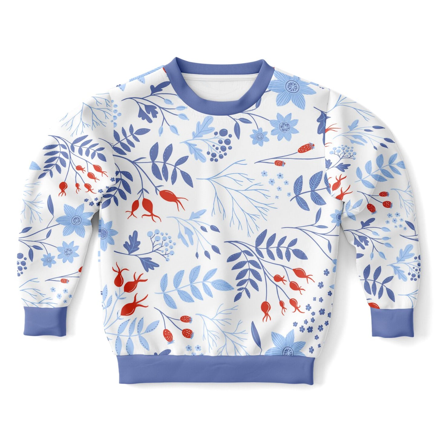 Autumn Blue Flowers Kids Sweatshirt