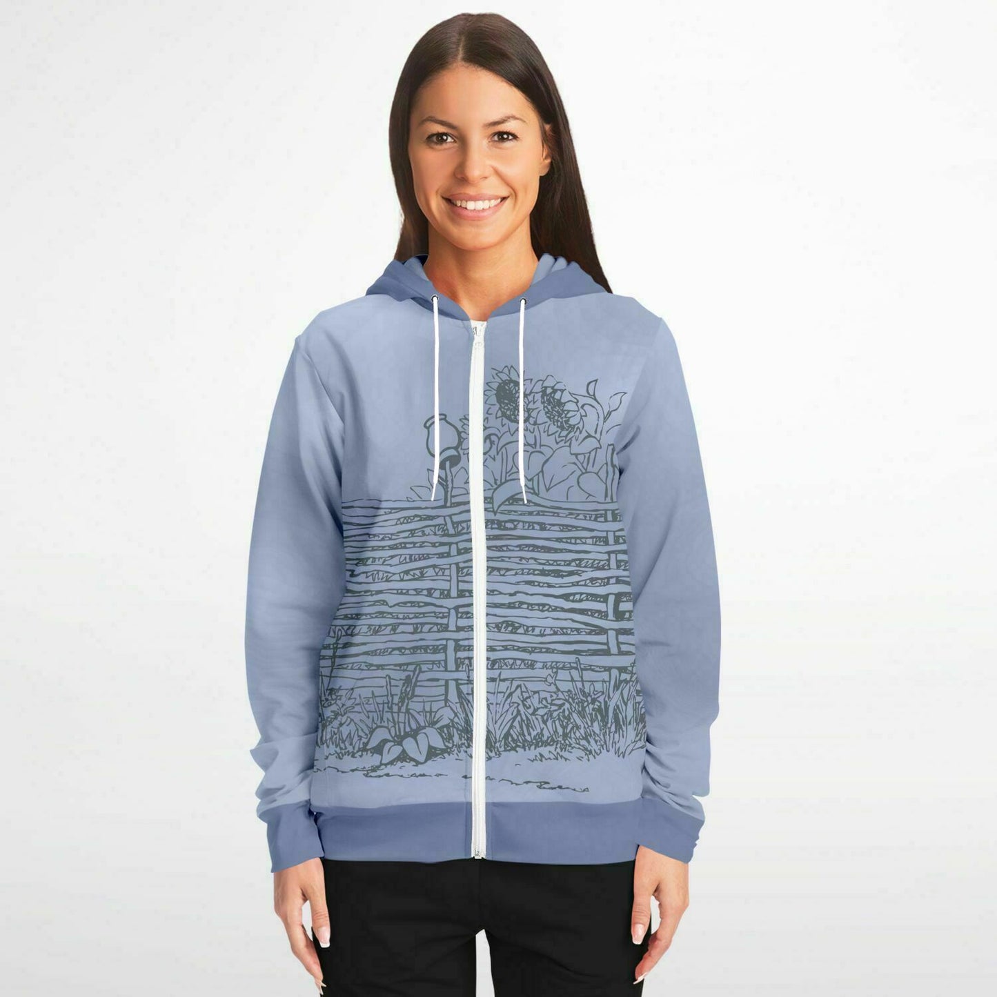 Village Fence Grey Zip Hoodie Unisex