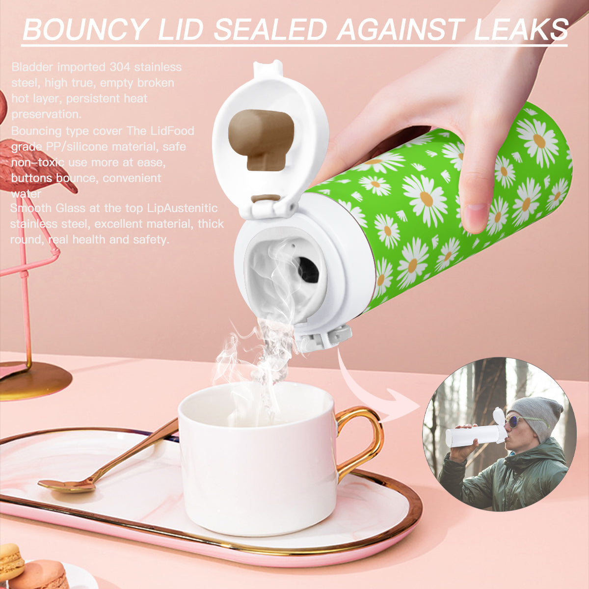 Daisies Outdoor Tumbler (354ml/12oz) | Stainless Steel 304 - light green