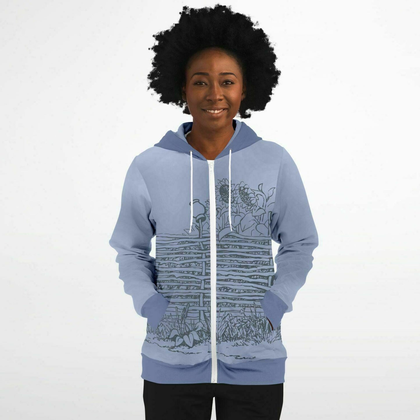 Village Fence Grey Zip Hoodie Unisex
