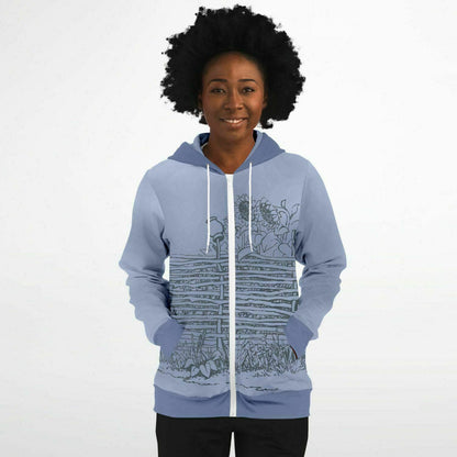 Village Fence Grey Zip Hoodie Unisex