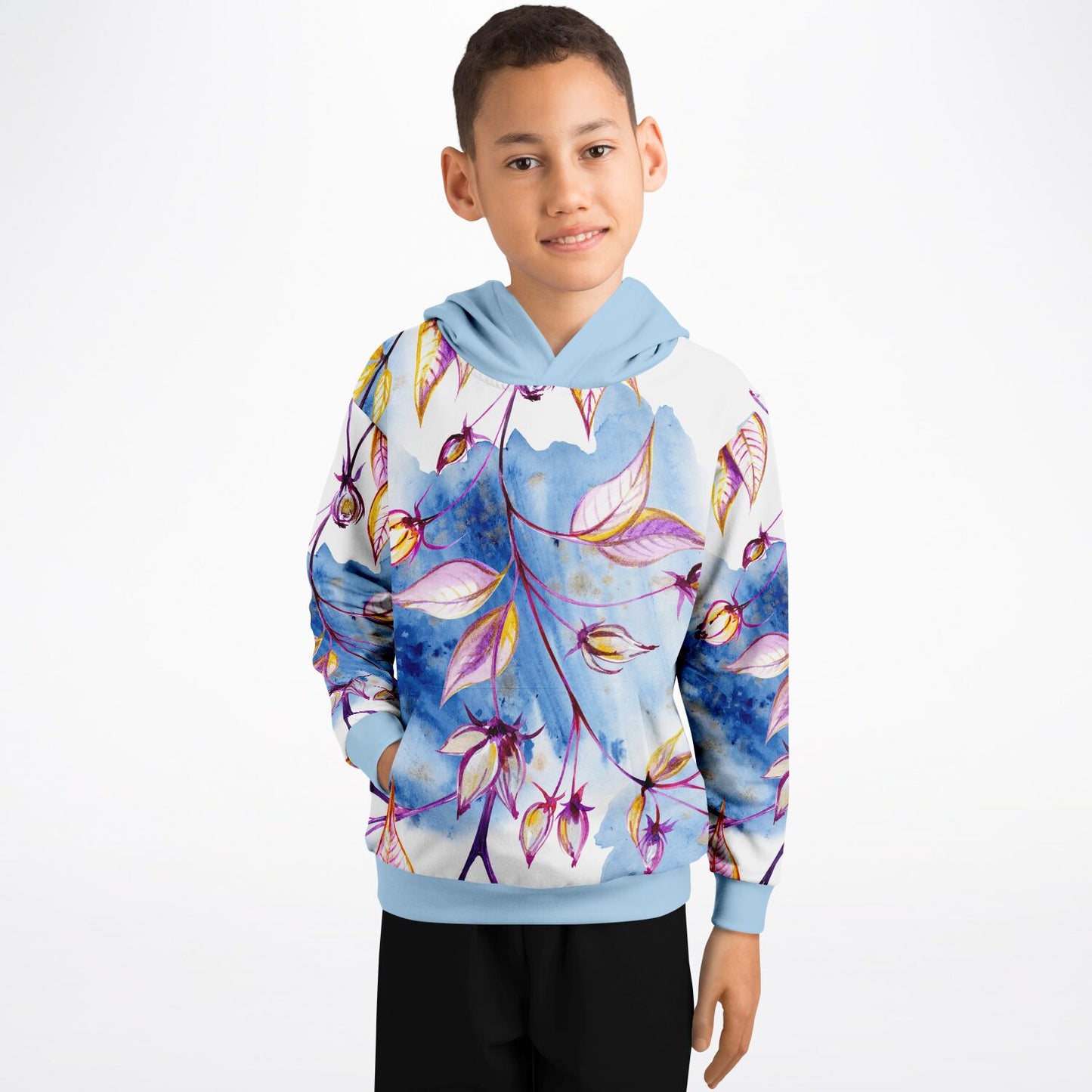 Bright Blue Leaves Kids Hoodie