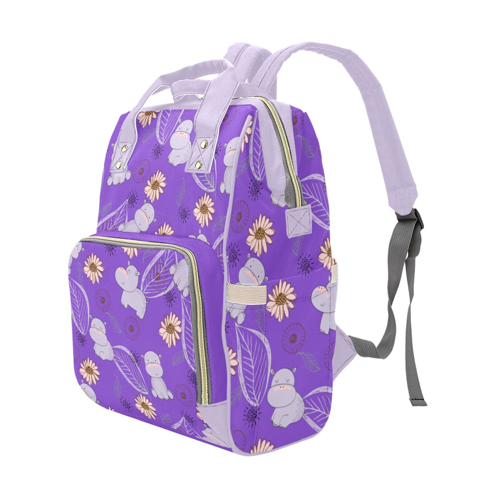 Bright Purple Hippos Multipurpose Backpack/Diaper Bag