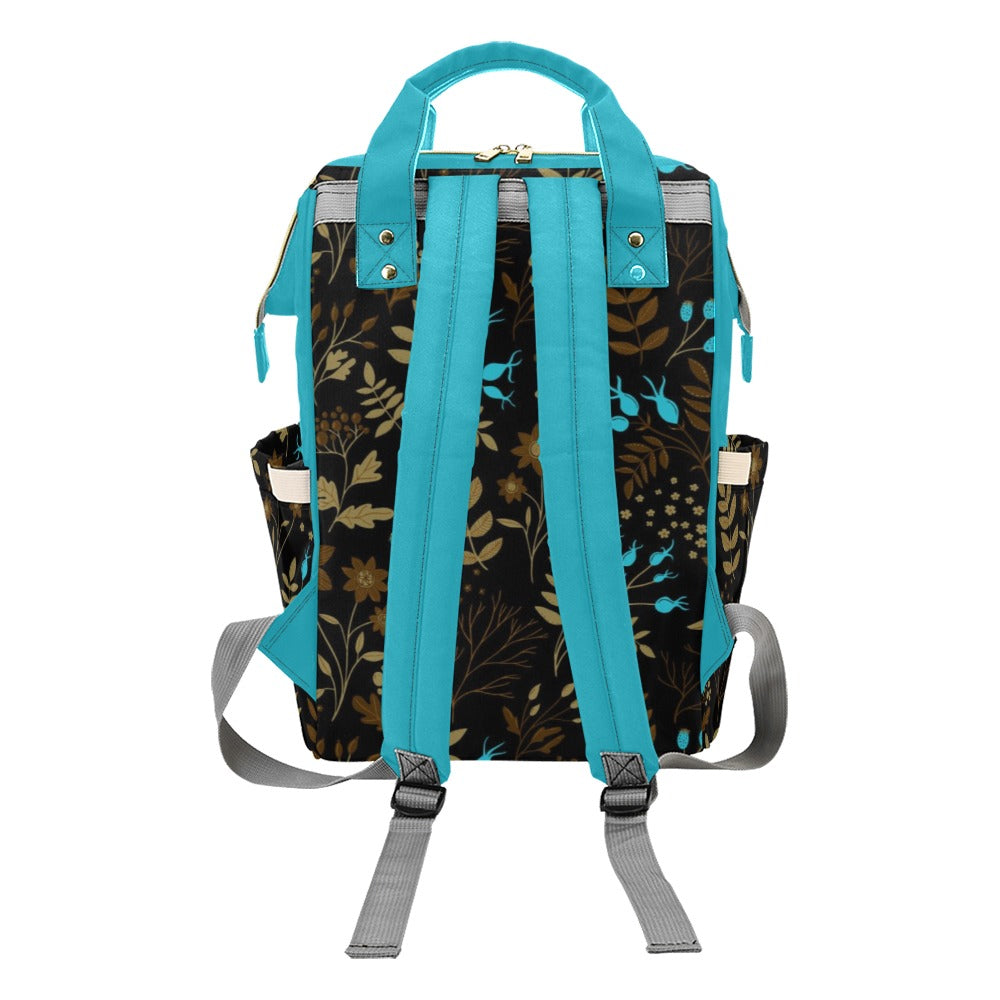 Dark Brown-Blue Flowers Multipurpose Backpack/Diaper Bag