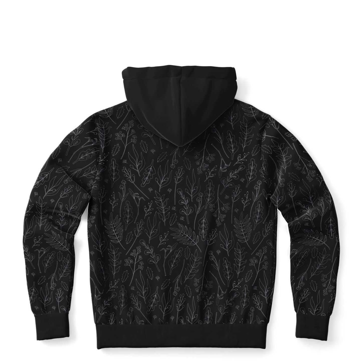 Black-Silver Leaves ZIp Hoodie - black