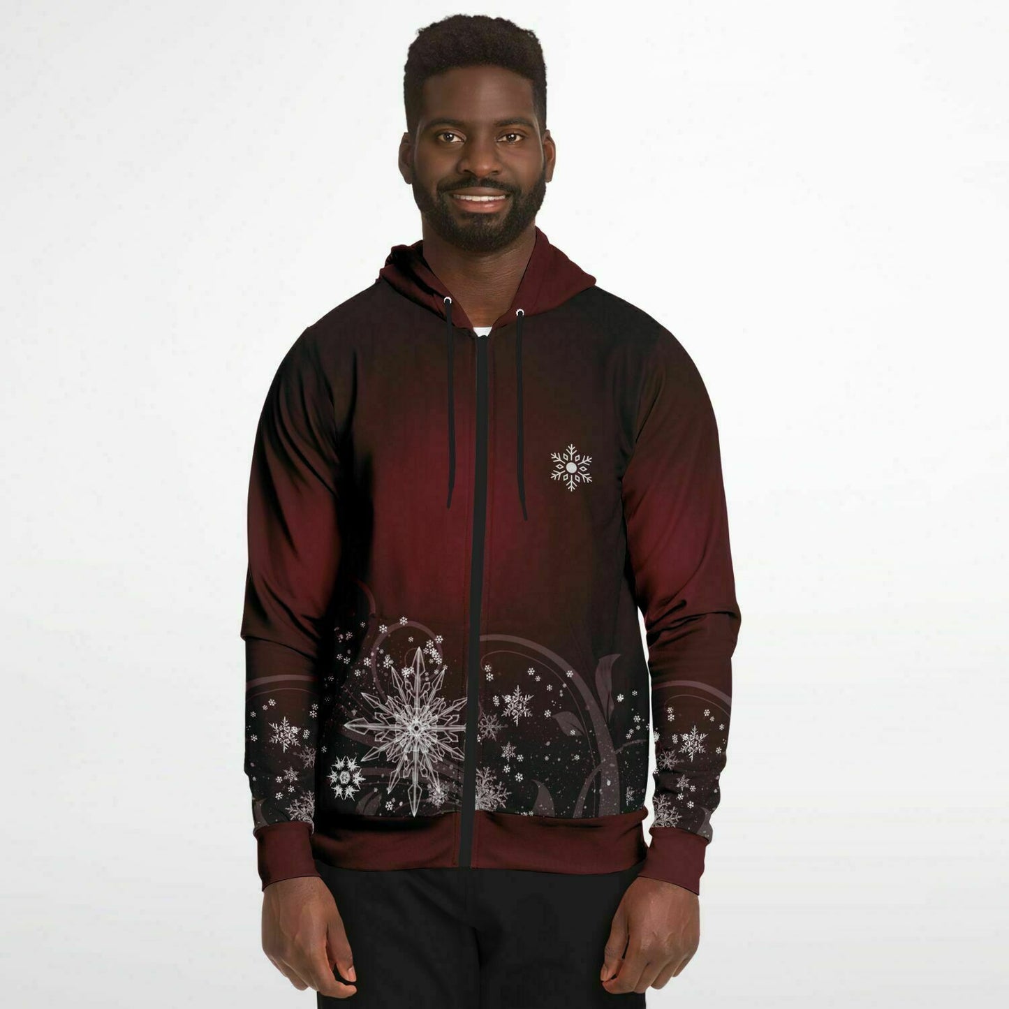 Dark Red Snowflake Zip Hoodie