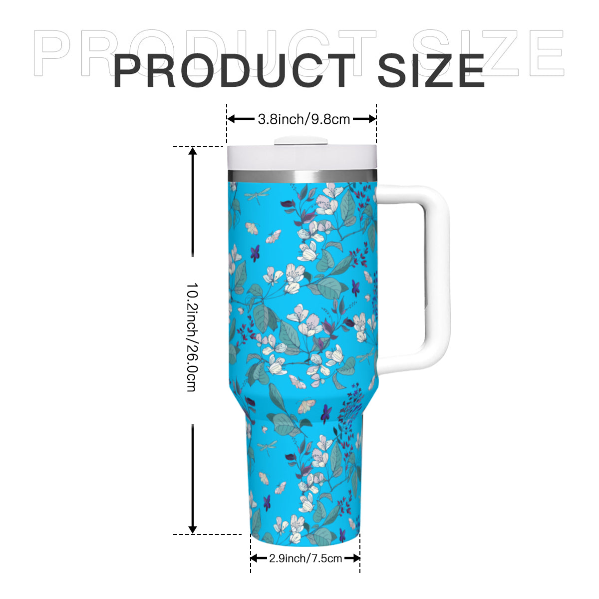 Copy of Summer Flowers Blue 40oz Tumbler with Handle Stainless Steel