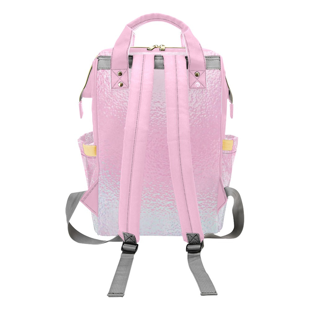 Snowflakes on Pink Glass Multipurpose Backpack/Diaper Bag