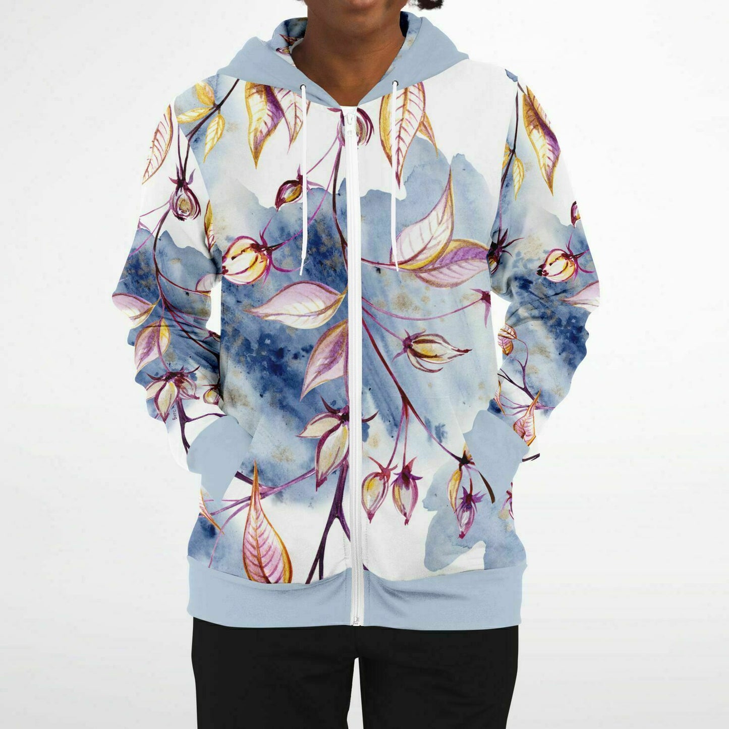 Blue Leaves Zip Hoodie Unisex - custom