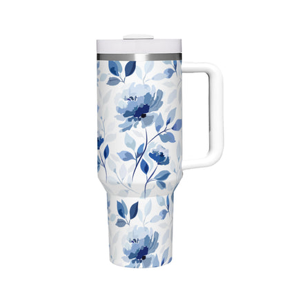 Large Capacity Tumbler with Handle(1100ml/40oz) | Stainless Steel 304 - BlueFlowers4